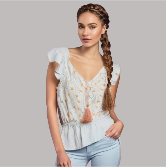 Miss Me Boho Cream Embroidered Top - Picture 1 of 7